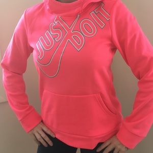 Nike “Just Do It” hot pink hooded sweatshirt.